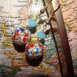 Handcrafted earrings made from Cluseau style glass beads from Murano, Italy
